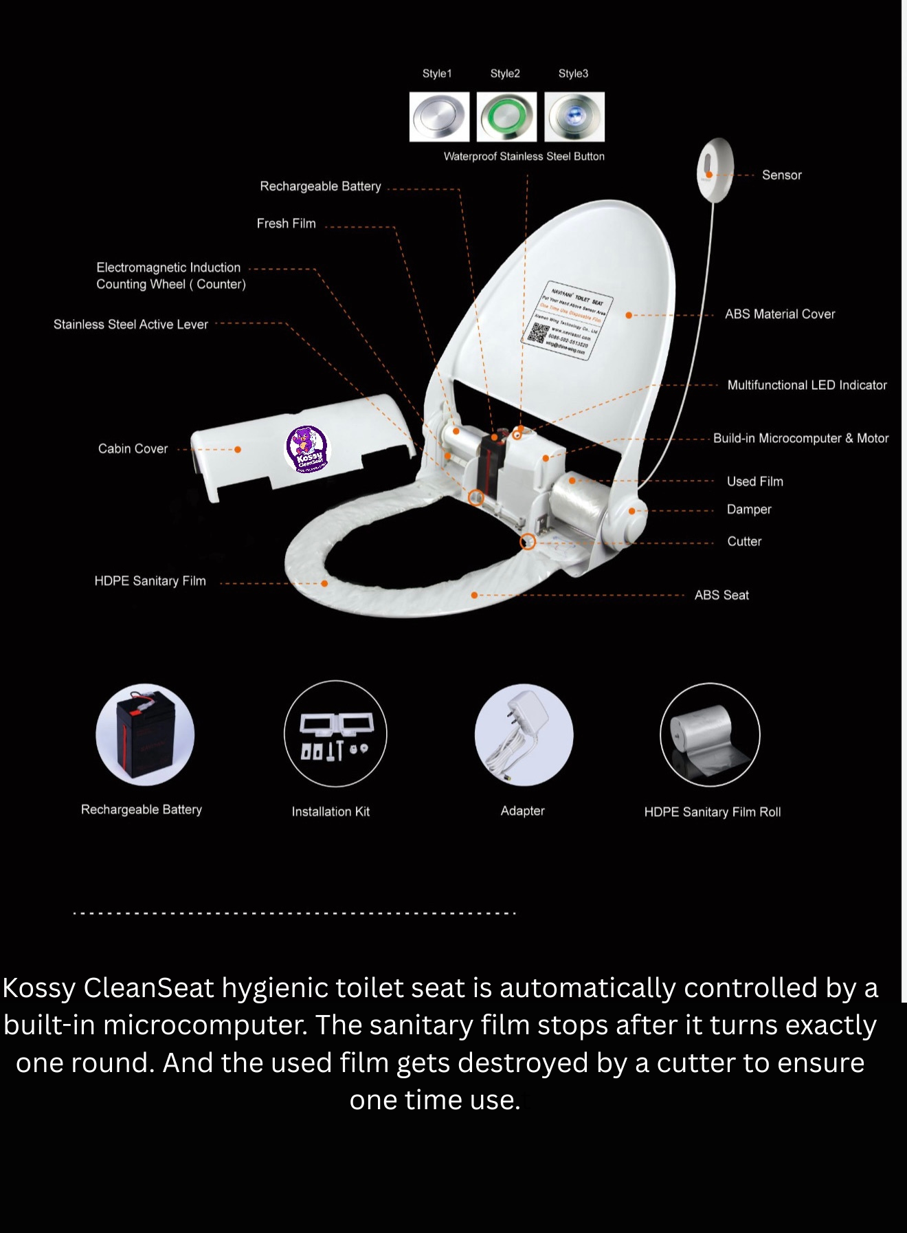 Kossy CleanSeat Automatic Toilet Seat Cover with Sensor